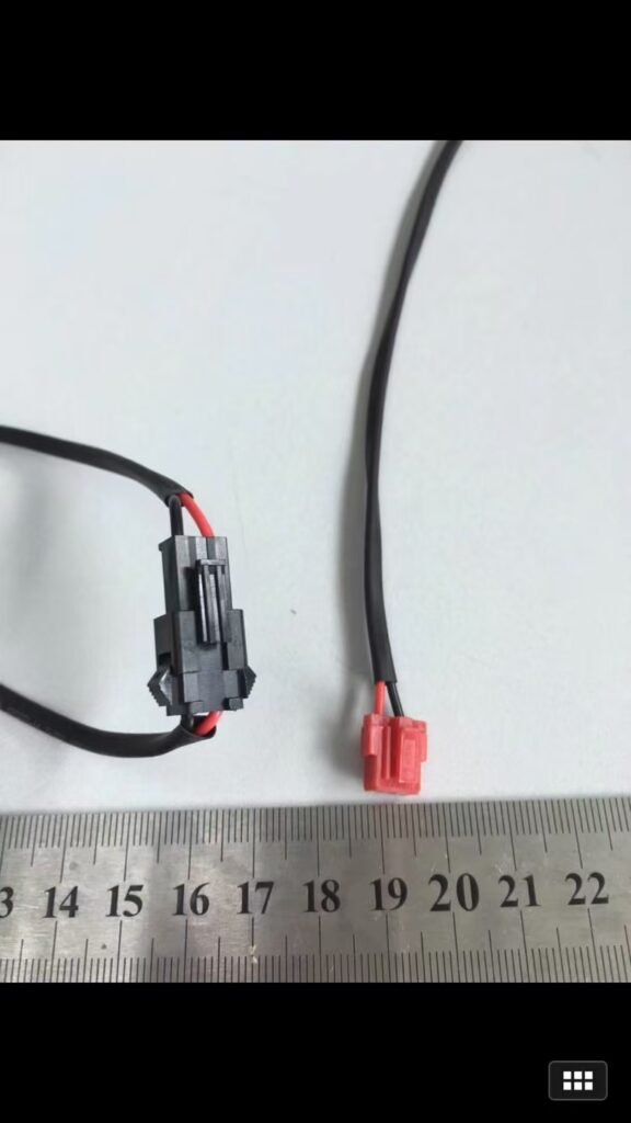 Two-wire inline cable assembly with red and black leads for OEM RFQ specification